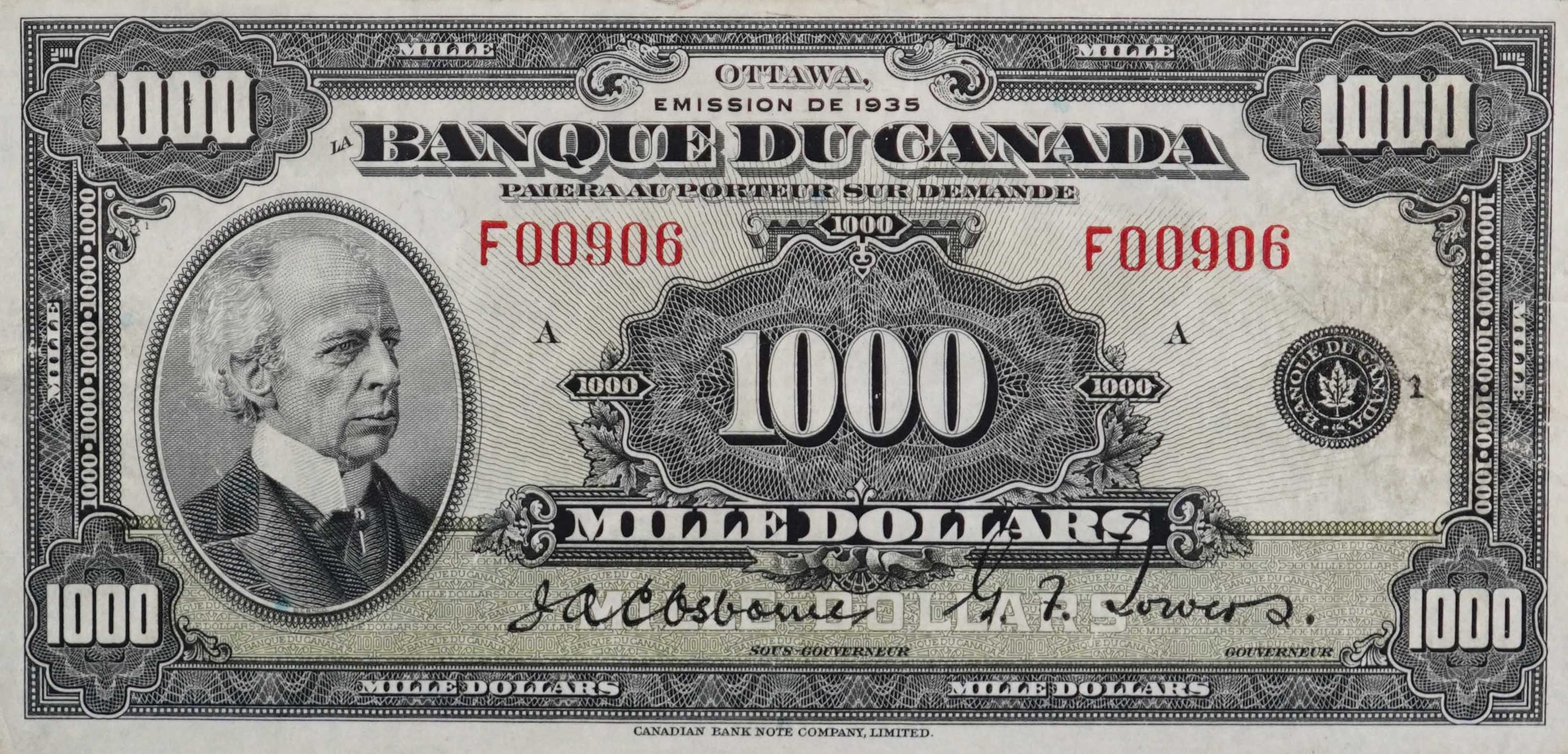 1935 -  Figure of Security - $1000 - Osborne / Towers - French front