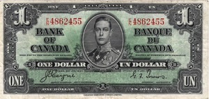 1937 - $1 - King George VI - Figure of Agriculture front