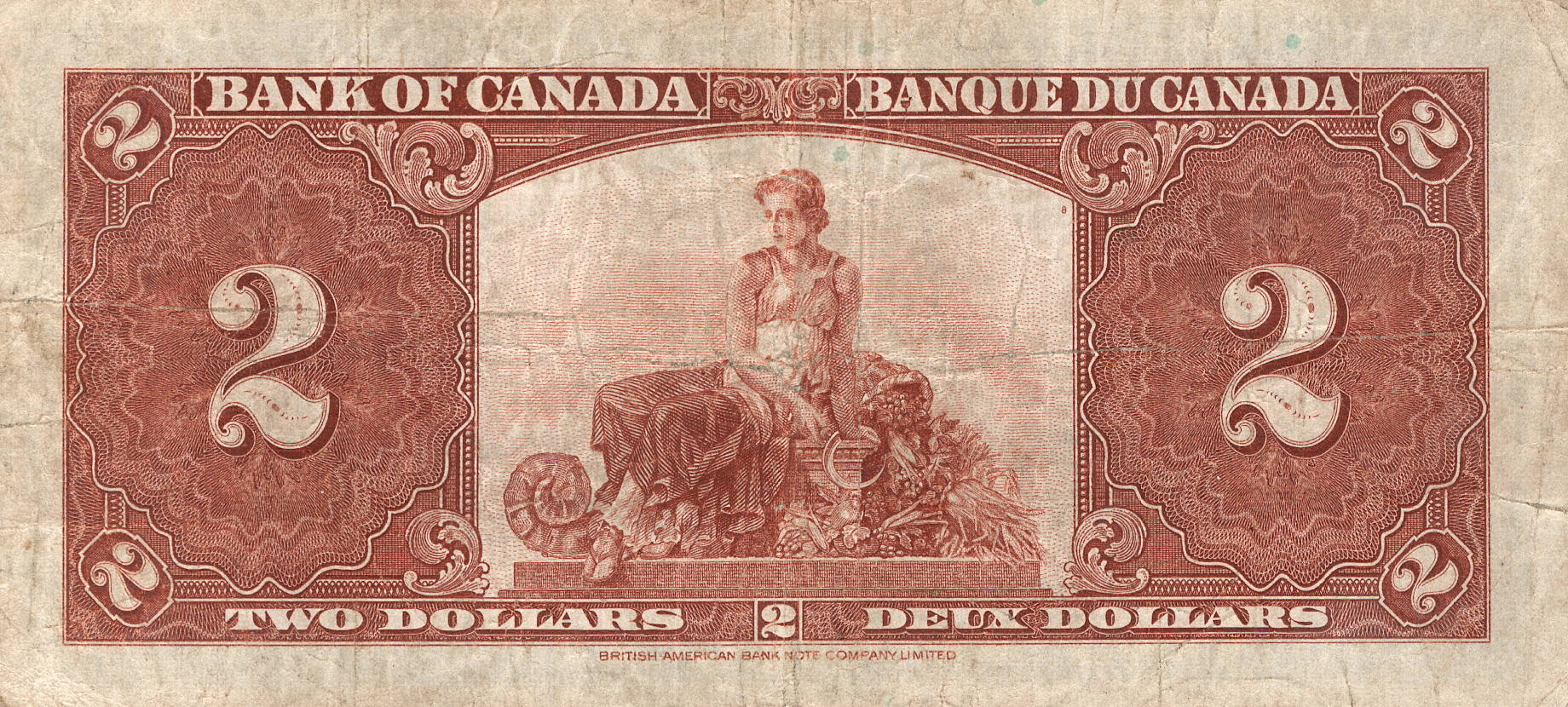 1937 - $2 - King George VI - Figure of Harvest back