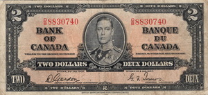 1937 - $2 - King George VI - Figure of Harvest front