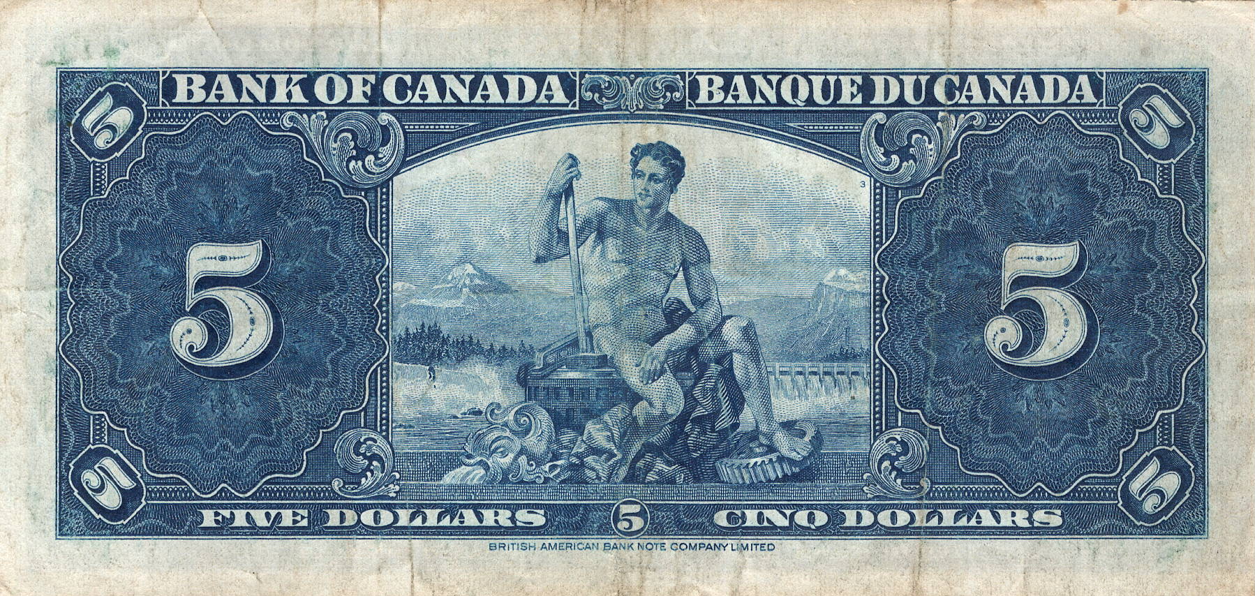 1937 - $5 - King George VI - Figure of Electric Power back