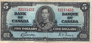 1937 - $5 - King George VI - Figure of Electric Power front