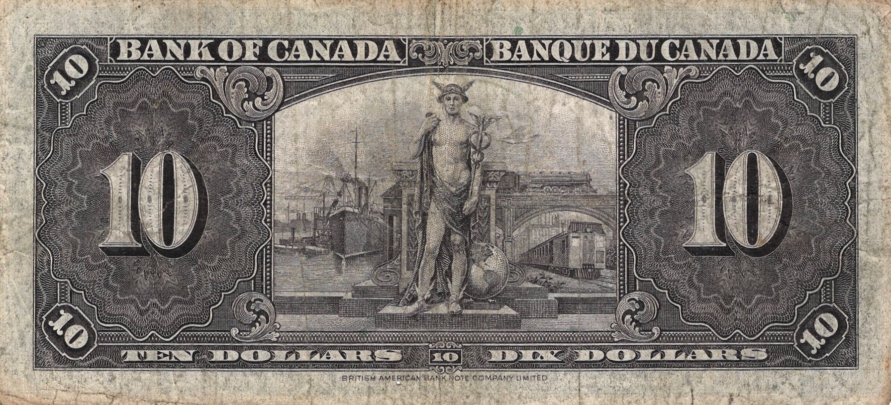 1937 - $10 - King George VI - Figure of Transportation back