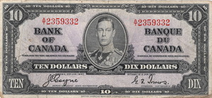 1937 - $10 - King George VI - Figure of Transportation front