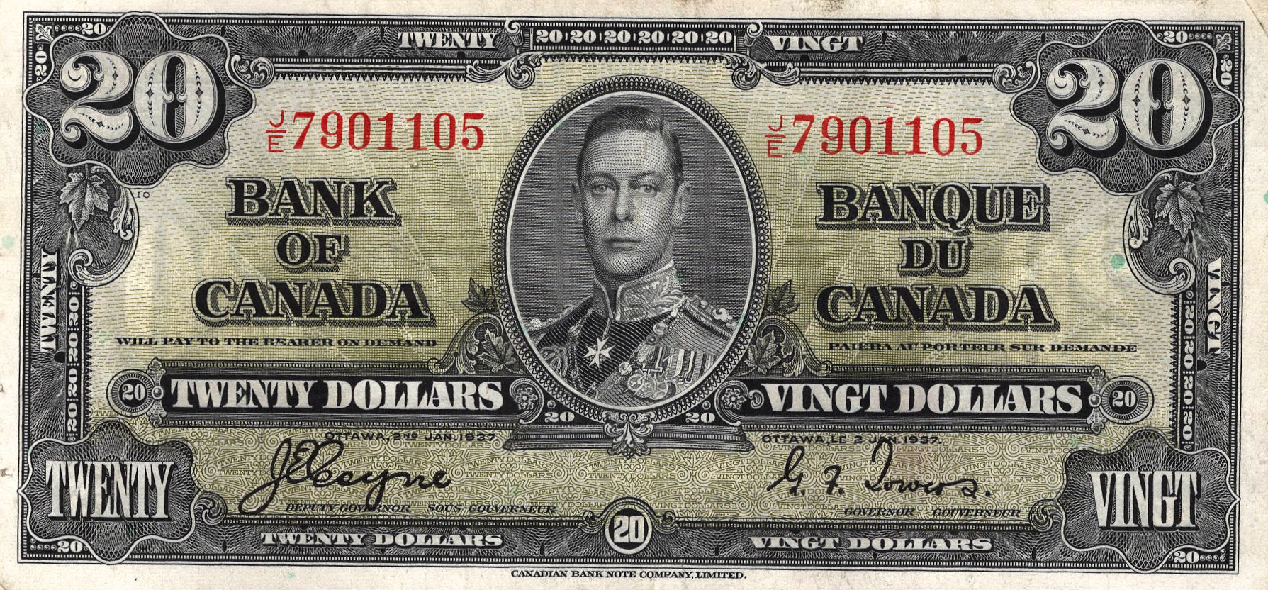 1937 - $20 - King George VI - Figure of Fertility front