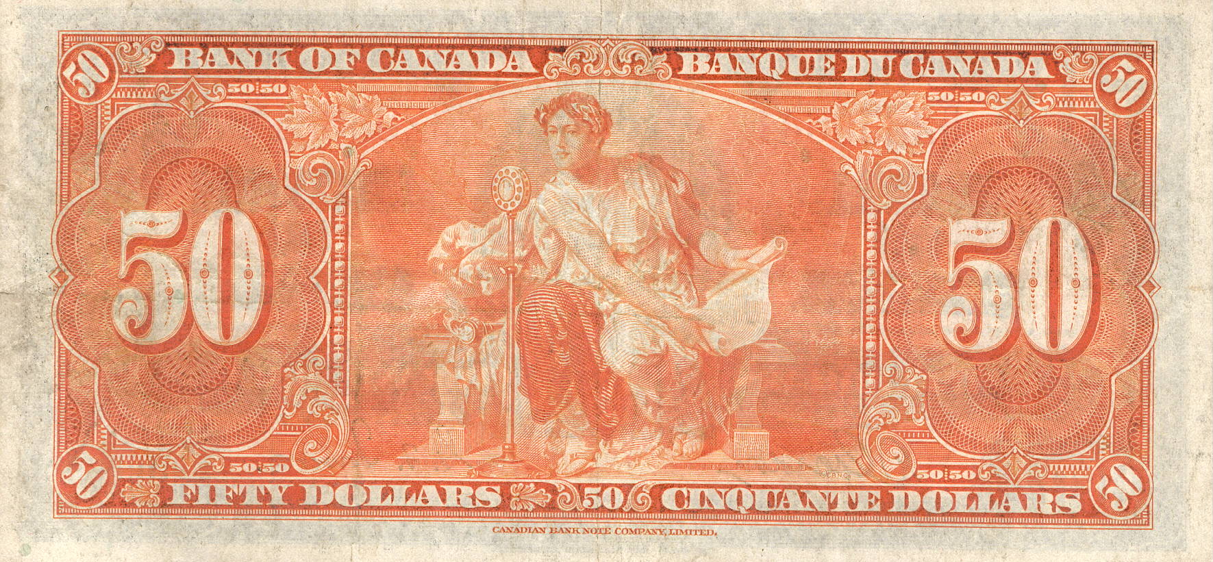 1937 - $50 - King George VI - Figure of Modern Inventions back