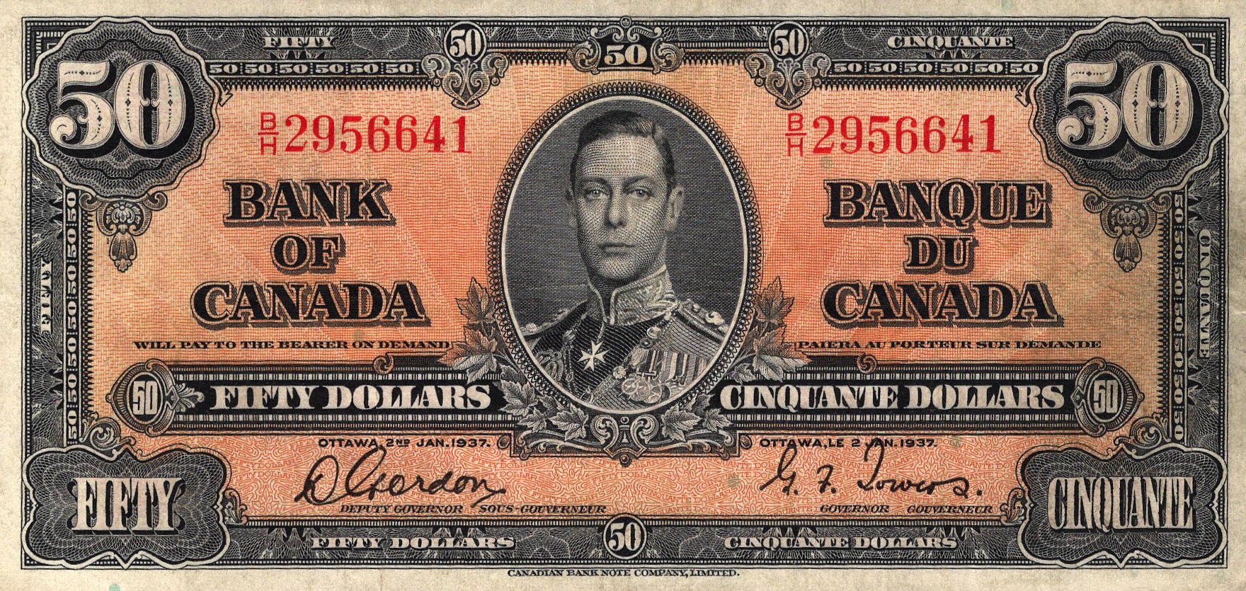 1937 - $50 - King George VI - Figure of Modern Inventions front