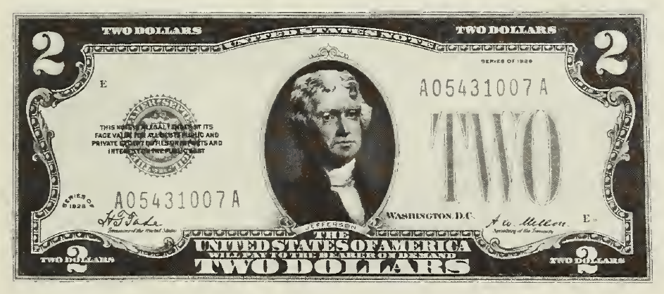 1928 - $2 - Jefferson - Design 1 front