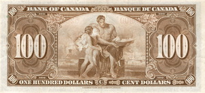 1937 - $100 - Sir John A Macdonald - Figure of Commerce and Industry back