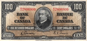 1937 - $100 - Sir John A Macdonald - Figure of Commerce and Industry front