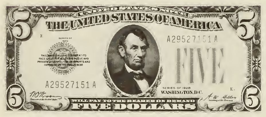 1928 - $5 - Lincoln - Design 1 front