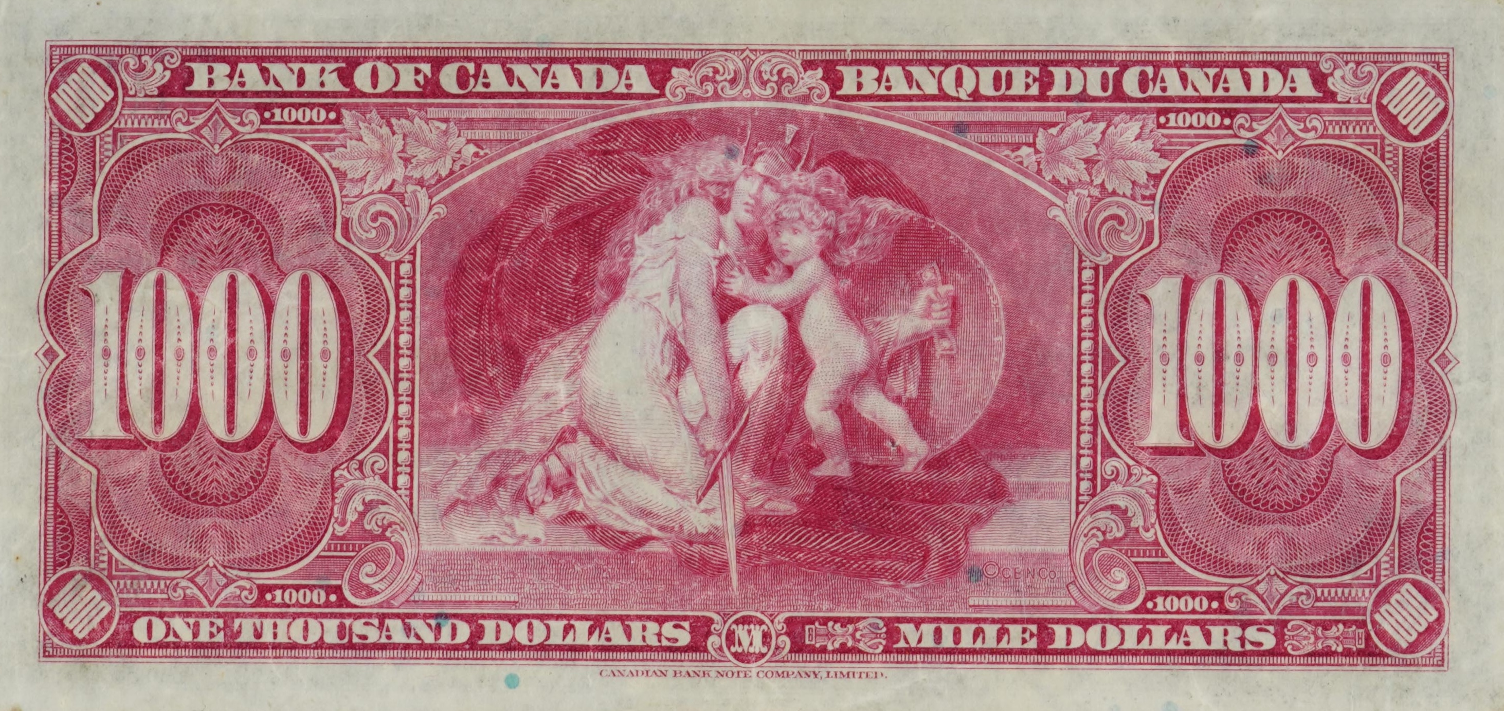 1937 - $1000 - Sir Wilfrid Laurier - Figure of Security back