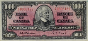 1937 - $1000 - Sir Wilfrid Laurier - Figure of Security front