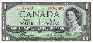 1954 - $1 - Queen Elizabeth II - Trans Canada Highway - Devil's Face front