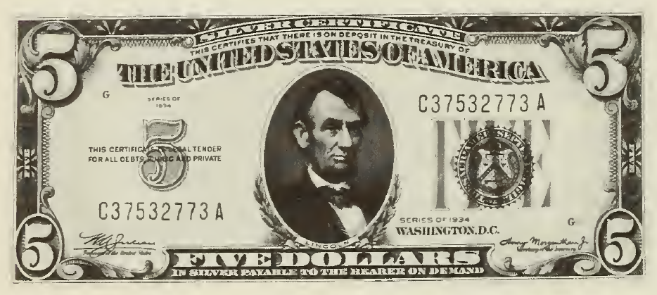 1934 - $5 - Lincoln - Design 1 front