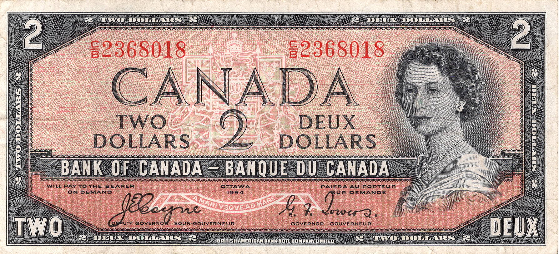 1954 - $2 - Queen Elizabeth II - Upper Melbourne - Devil's Face front