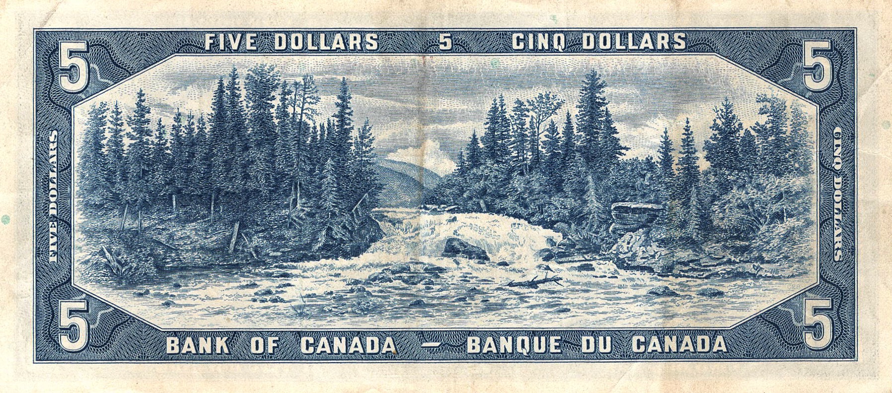 1954 - $5 - Queen Elizabeth II - Otter Falls - Devil's Face back