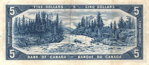 1954 - $5 - Queen Elizabeth II - Otter Falls - Devil's Face back