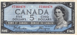 1954 - $5 - Queen Elizabeth II - Otter Falls - Devil's Face front