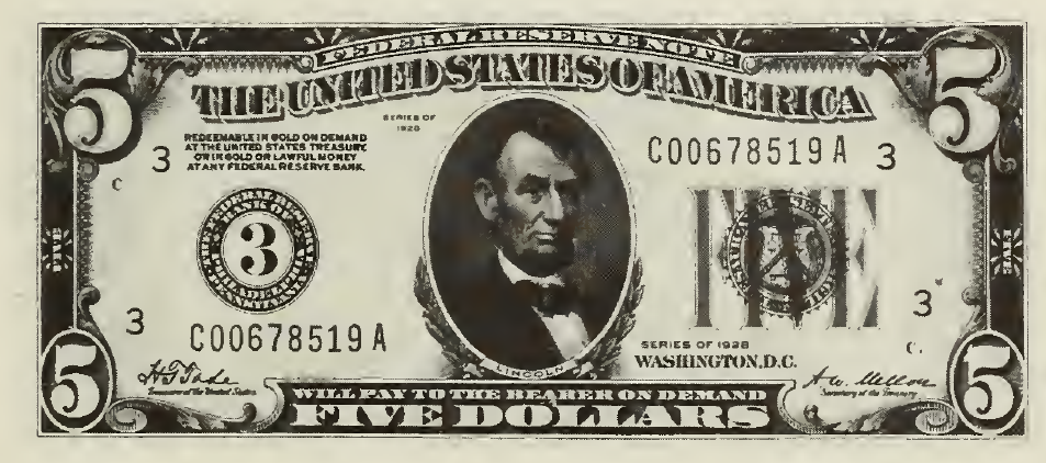 1928 - $5 - Lincoln - Design 1 front