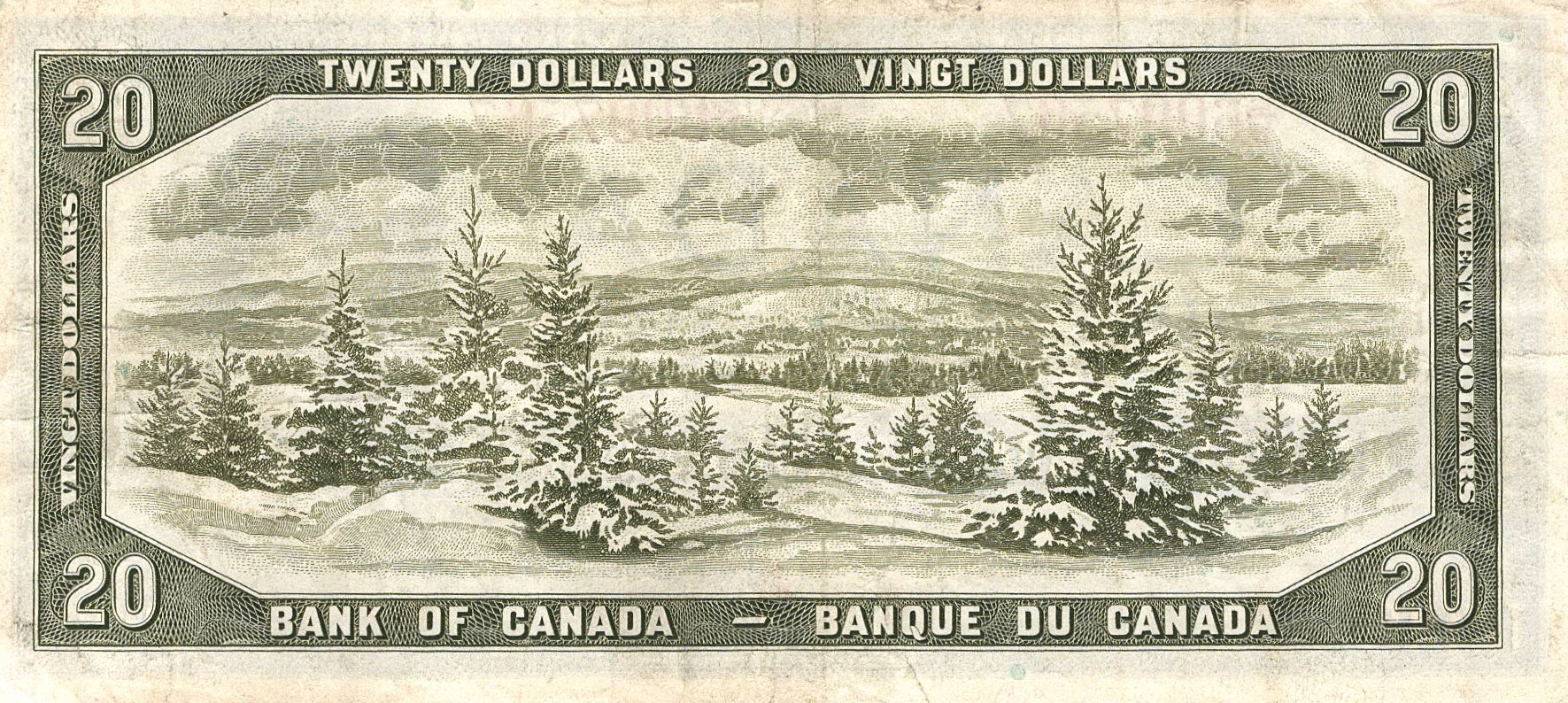 1954 - $20 - Queen Elizabeth II - Laurentian Hills - Devil's Face back