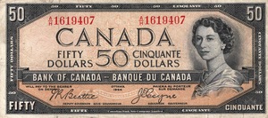 1954 - $50 - Queen Elizabeth II - Lockport - Devil's Face front