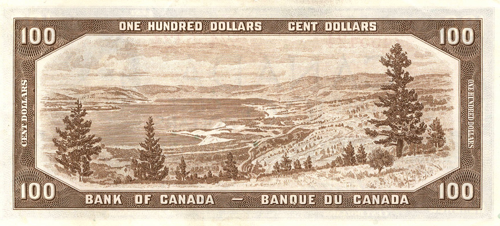 1954 - $100 - Queen Elizabeth II - Mountainous Valley - Devil's Face back