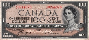 1954 - $100 - Queen Elizabeth II - Mountainous Valley - Devil's Face front