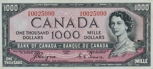 1954 - $1000 - Queen Elizabeth II - Anse St. Jean - Devil's Face front