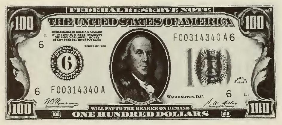 1928 - $100 - Franklin - Design 1 front