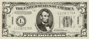 1934 - $5 - Lincoln - Hawaii Overprint front
