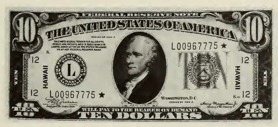 1934 - $10 - Hamilton - Hawaii Overprint front
