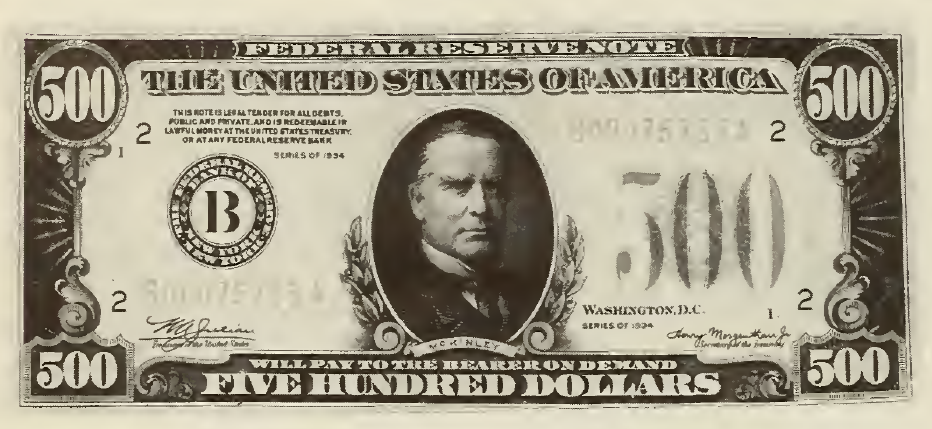 1928 - $500 - McKinley front