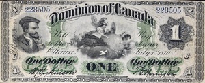 1870 - $1 - W Dickenson / TD Harington - Jacques Cartier front