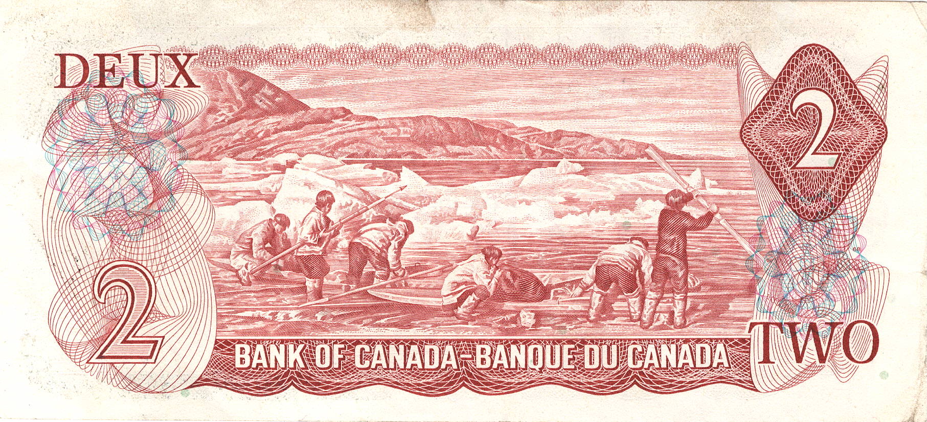 1975 - $2 - Queen Elizabeth II - Inuit Hunting Scene back