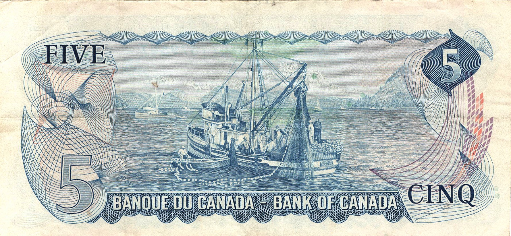 1972 - $5 - Sir Wilfrid Laurier - Fishing Boat back