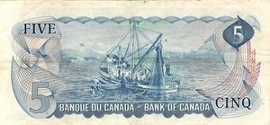 1972 - $5 - Sir Wilfrid Laurier - Fishing Boat back