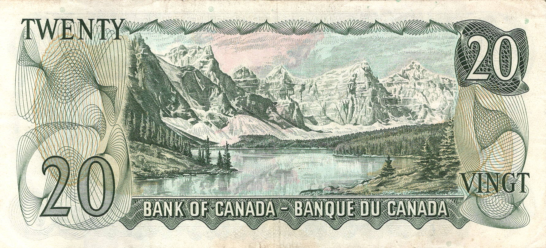 1970 - $20 - Queen Elizabeth II - Moraine Lake back