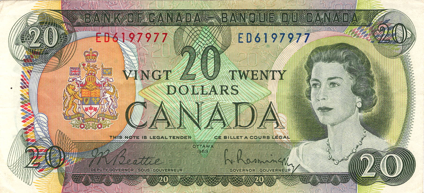 1970 - $20 - Queen Elizabeth II - Moraine Lake front