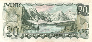 1970 - $20 - Queen Elizabeth II - Moraine Lake back