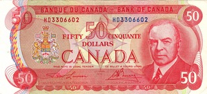 1975 - $50 - William Lyon Mackenzie King - RCMP Dome Scene front