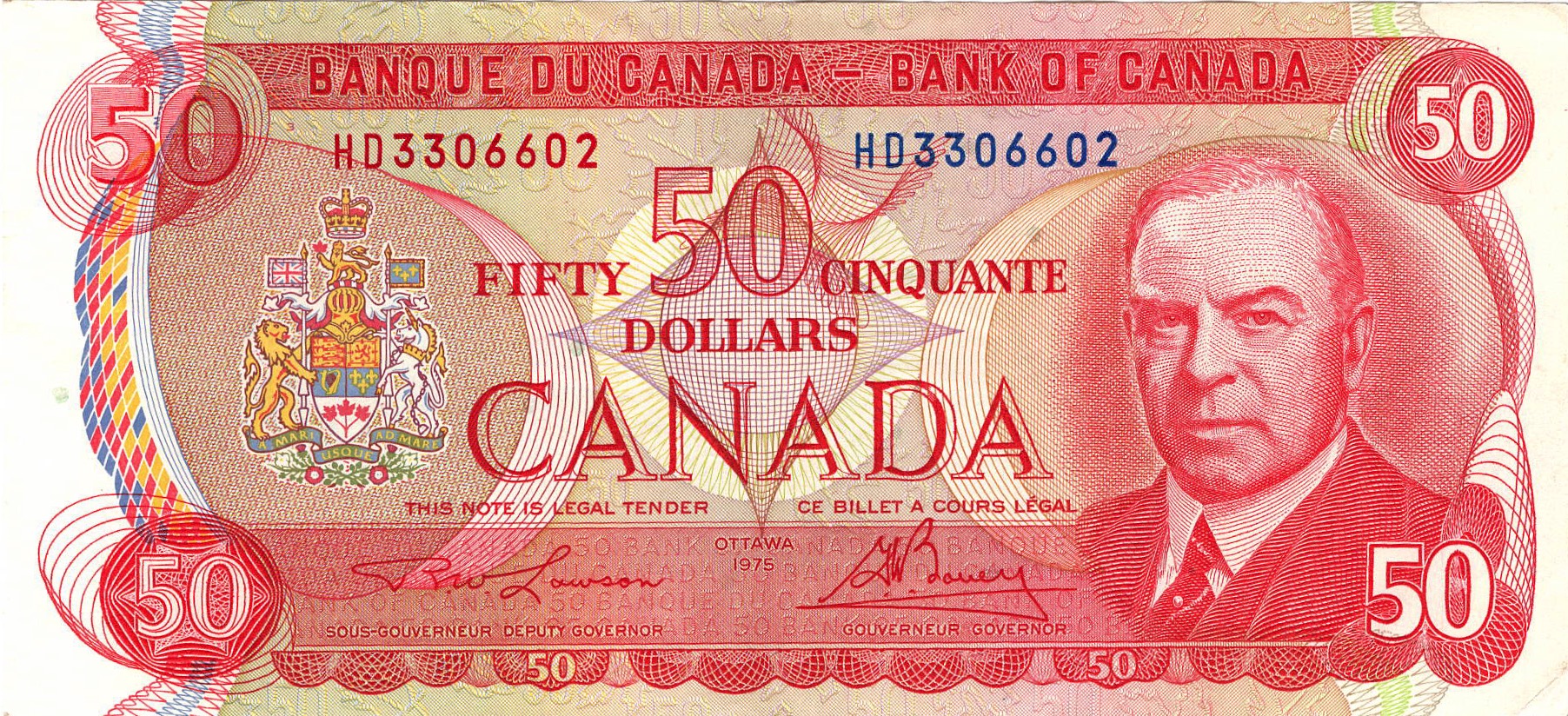 1975 - $50 - William Lyon Mackenzie King - RCMP Dome Scene front