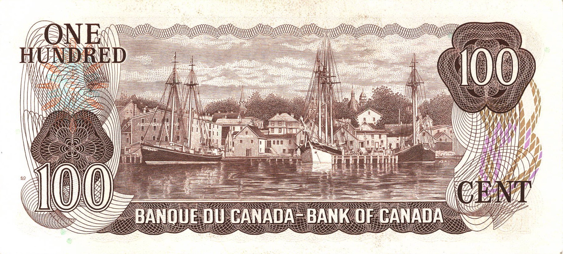 1976 - $100 - Sir Robert Borden - Lunenburg Harbour back