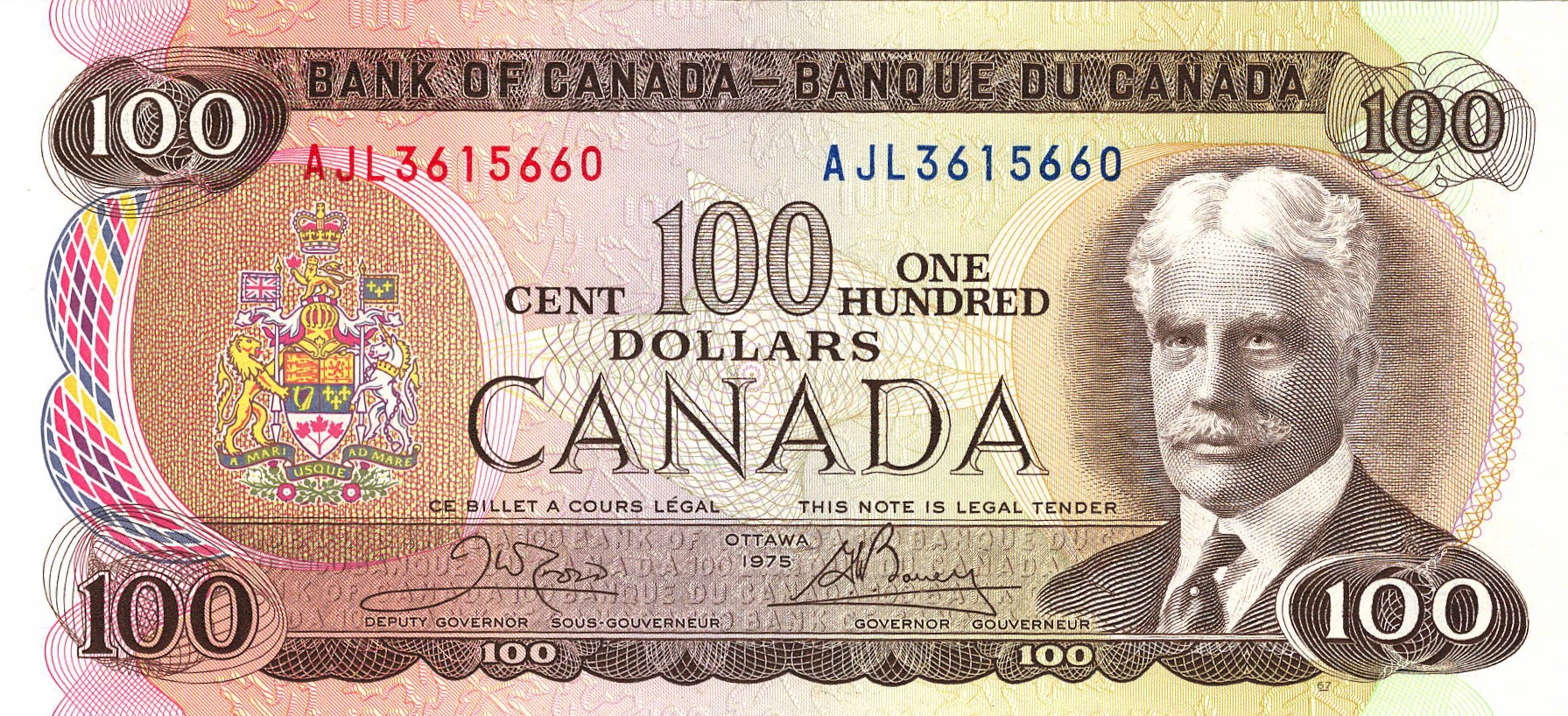 1976 - $100 - Sir Robert Borden - Lunenburg Harbour front