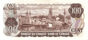 1976 - $100 - Sir Robert Borden - Lunenburg Harbour back