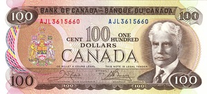 1976 - $100 - Sir Robert Borden - Lunenburg Harbour front