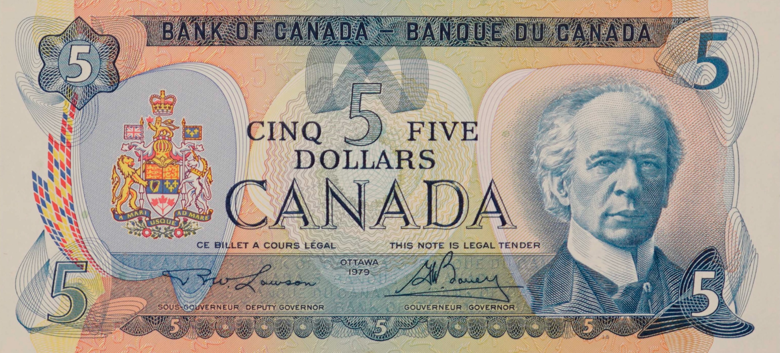 1979 - $5 - Sir Wilfrid Laurier - Fishing Boat - Machine Readable front