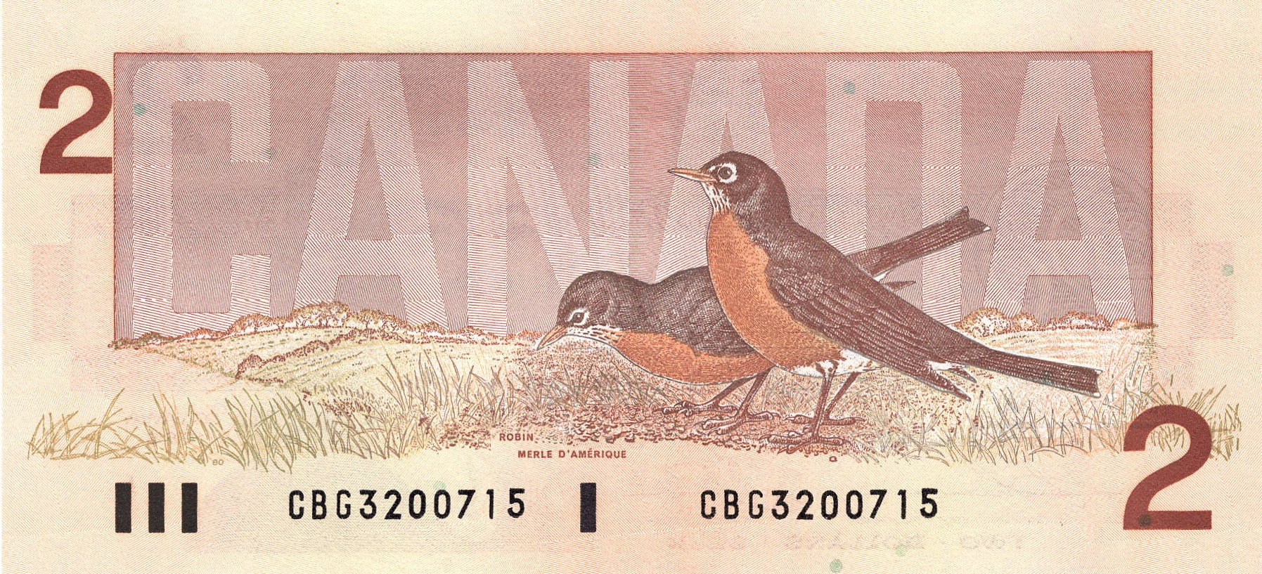 1986 - $2 - Queen Elizabeth II - Robin back