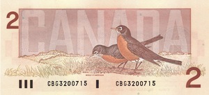 1986 - $2 - Queen Elizabeth II - Robin back