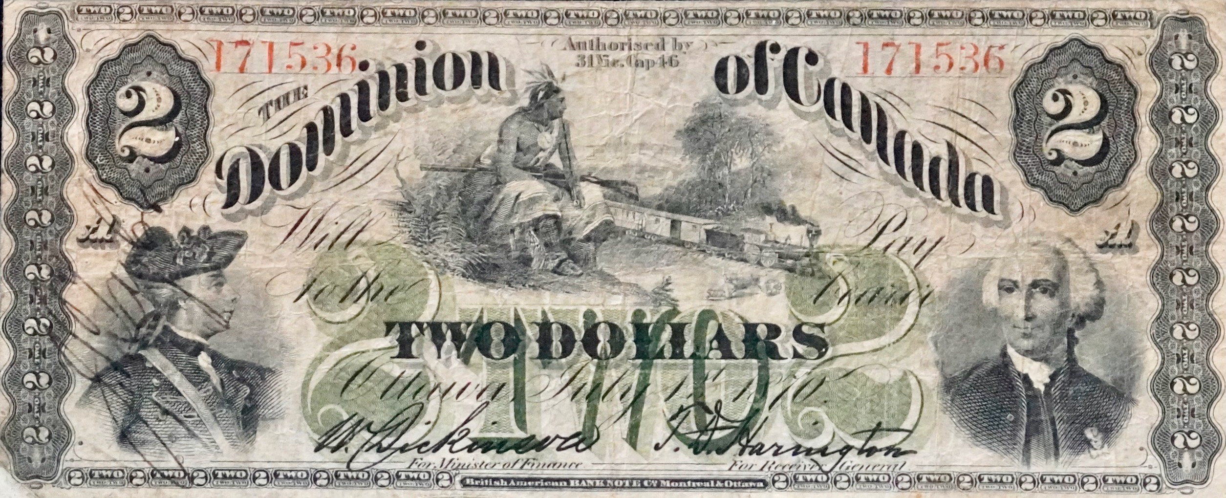 1870 - $2 - W Dickenson / TD Harington - General Wolfe and de Montcalm front